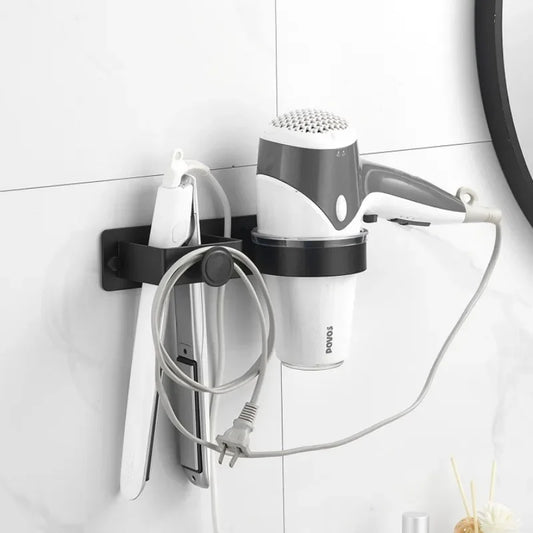 Wall-Mounted Hair Dryer & Straightener Holder – Aluminium Bathroom Organizer