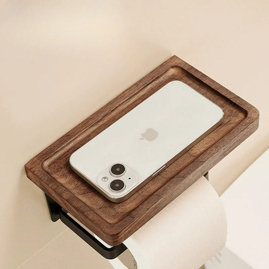 Wooden Wall-Mounted Toilet Paper Holder with Shelf