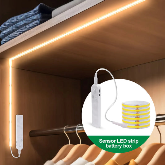 COB LED Strip Light with Motion Sensor – 5V Battery or USB Powered Lighting
