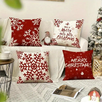 Set of Christmas Cushion Covers – Red & White Snowflake Pattern