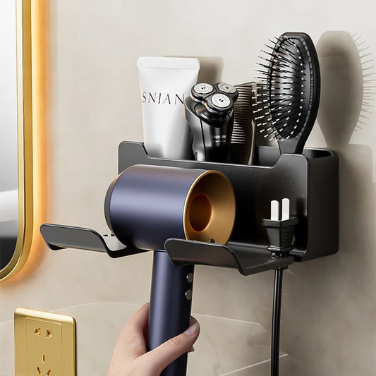 Wall-Mounted Hair Dryer Holder | Minimal Bathroom Organizer & Storage Shelf
