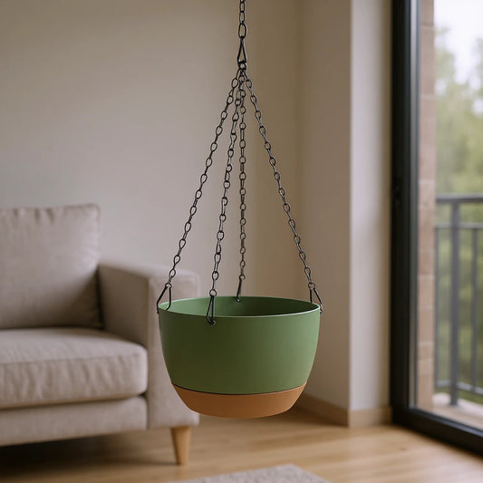 Elegant Green Flower Pots with Drainage and Metal Chains